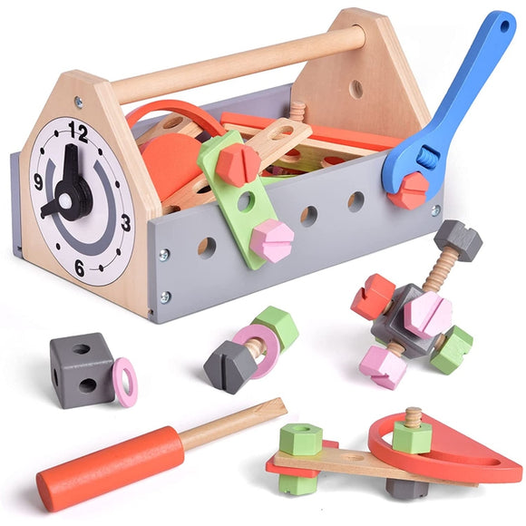 45 PCs Wooden Tool Set Pretend Play Construction Tool Box