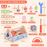 45 PCs Wooden Tool Set Pretend Play Construction Tool Box
